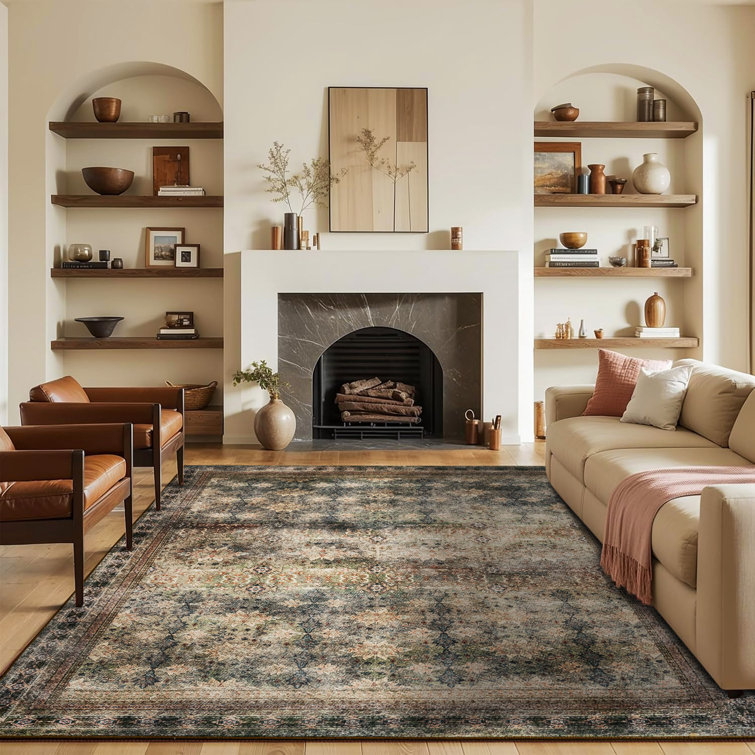 Fillender Large Oriental Floral Living Room Rug Washable Bedroom Rug Non-Slip Colorful Vintage Accent Floor Carpet For Home Decor