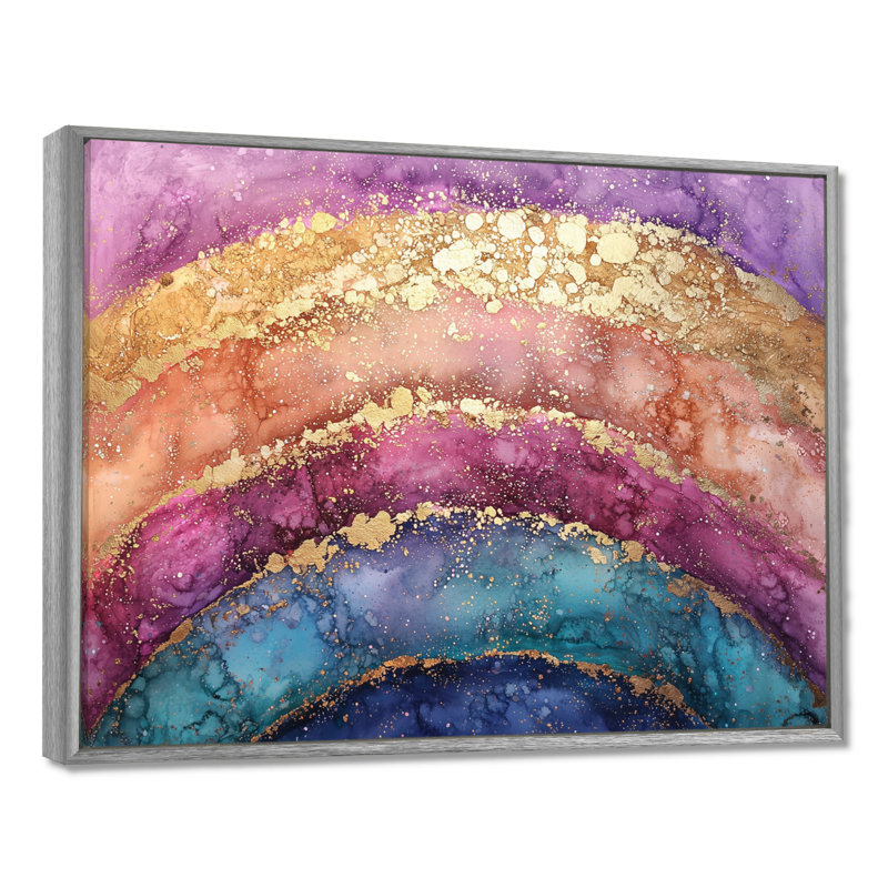 Radiant cascade d'arc-en-ciel III - art mural arc-en-salon, H 16 po x l 32 po, Argent argent