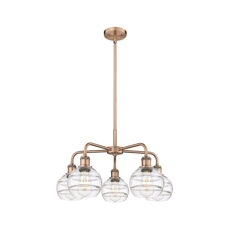 Chartoff 5 - Light Steel Dimmable Round / Oval Chandelier, 13.38" H x 23.88" W x 23.88" D, Clear, Antique Copper