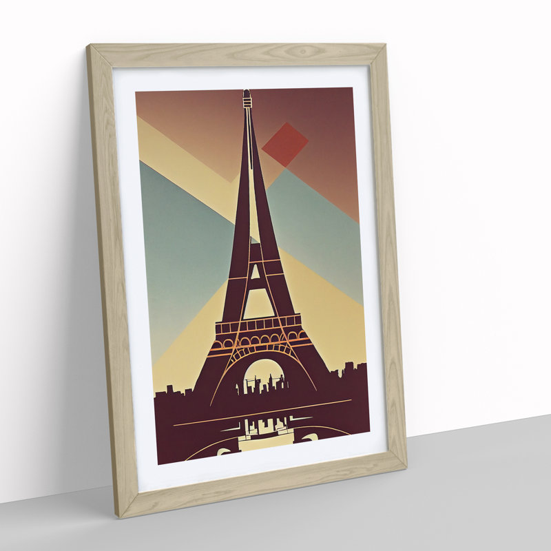 Eiffel Tower Art Deco No.2 - Wall Art, 34cm H x 25cm W x 2cm D, Oak Framed