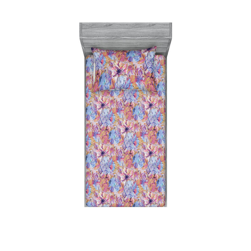 Drap-housse et taies décoratives 3 pièces Ambesonne, Lilas, sable, brun, rose / floral