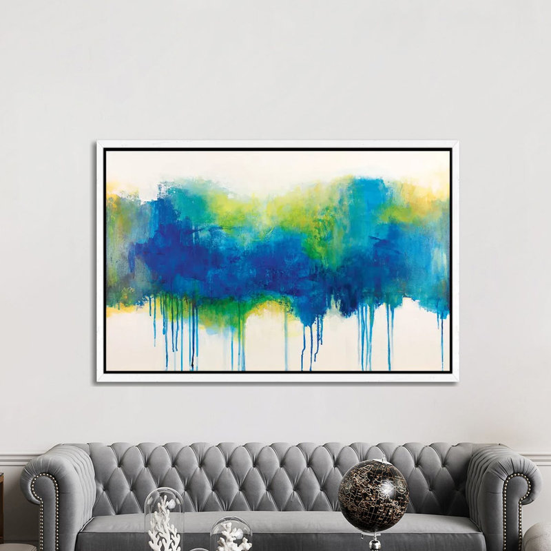 Picnic At Rivers Edge by Jude Remedios - Painting on Canvas, White Framed, 101.6cm H x 152.4cm W x 3.81cm D