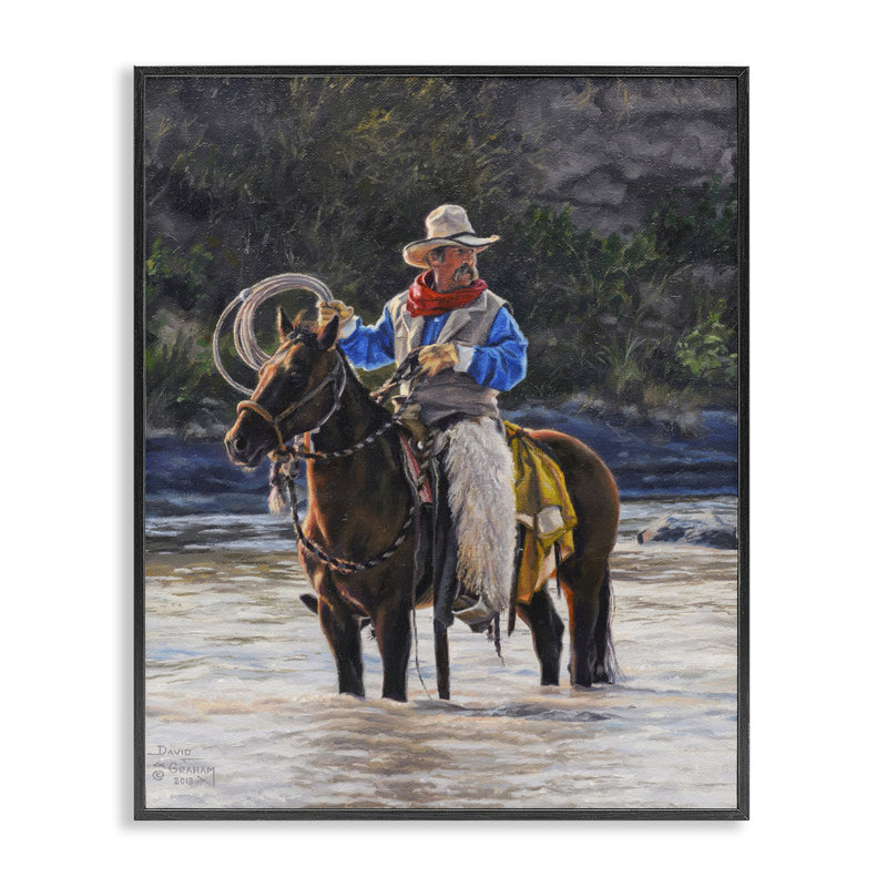 «Cowboy & River Passage», estampe numérique par David Graham bf-810, H 20 po x l 16 po, Giclée encadrée noir minuit