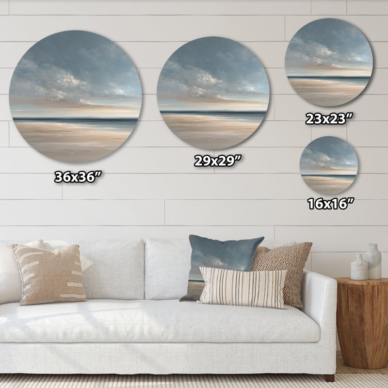 Vagues dorées coucher de soleil doré - décoration murale ronde en métal Coastal Beach, L 16 po x H 16 po