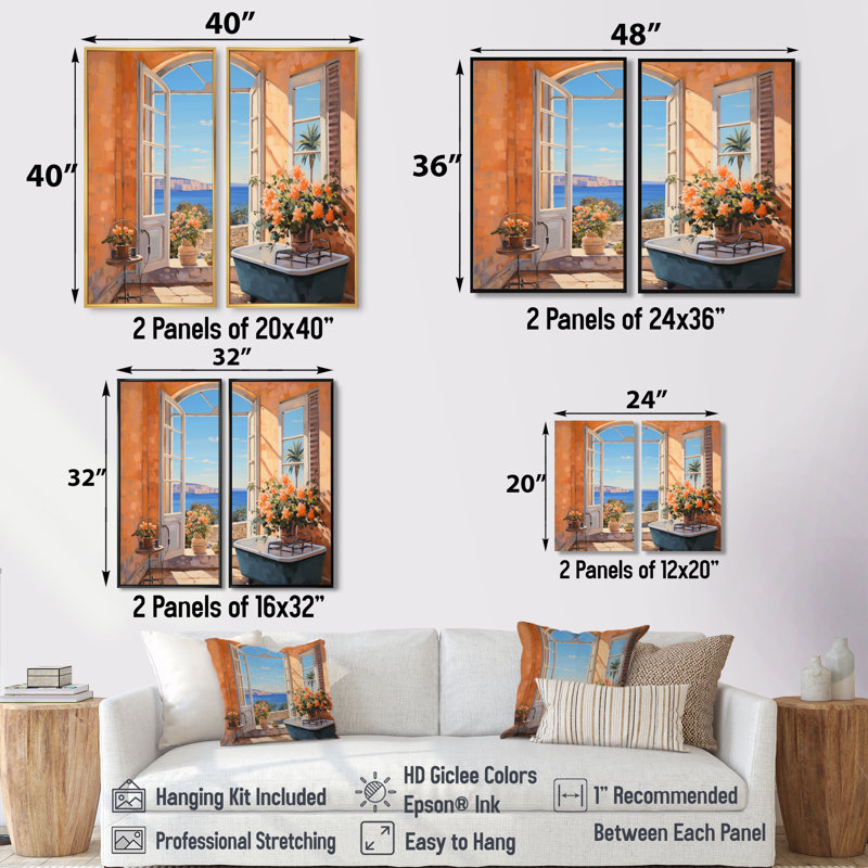 Art mural de salle de bain orange méditerranéen Serenity I - humour pour salle de bain, 2 pièces, H 32 po x l 32 po