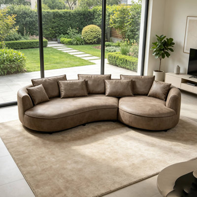 Canapé modulaire en cuir courbé de 128 po avec méridienne et 7 coussins