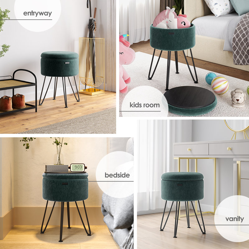 Table d'appoint moderne avec rangement, Velours vert, Noir