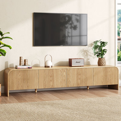 Meuble télé 70,9 po pour téléviseur de 80 po ou moins, console de télévision avec portes cannelées et armoires de rangement