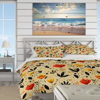 Sunset Ladybug Flowers I - Botanical Duvet Cover Set