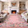 Floral Vintage Washable Pink Area Rug with Non Slip Backing - Low Pile Durable Carpet for Living Room, Bedroom, Dining Room or Office Decor