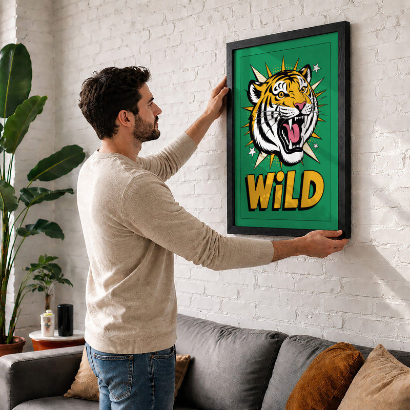 Wild Tiger Energy Modern - Framed Print, Black, A4 - 29.7 x 21.0 cm