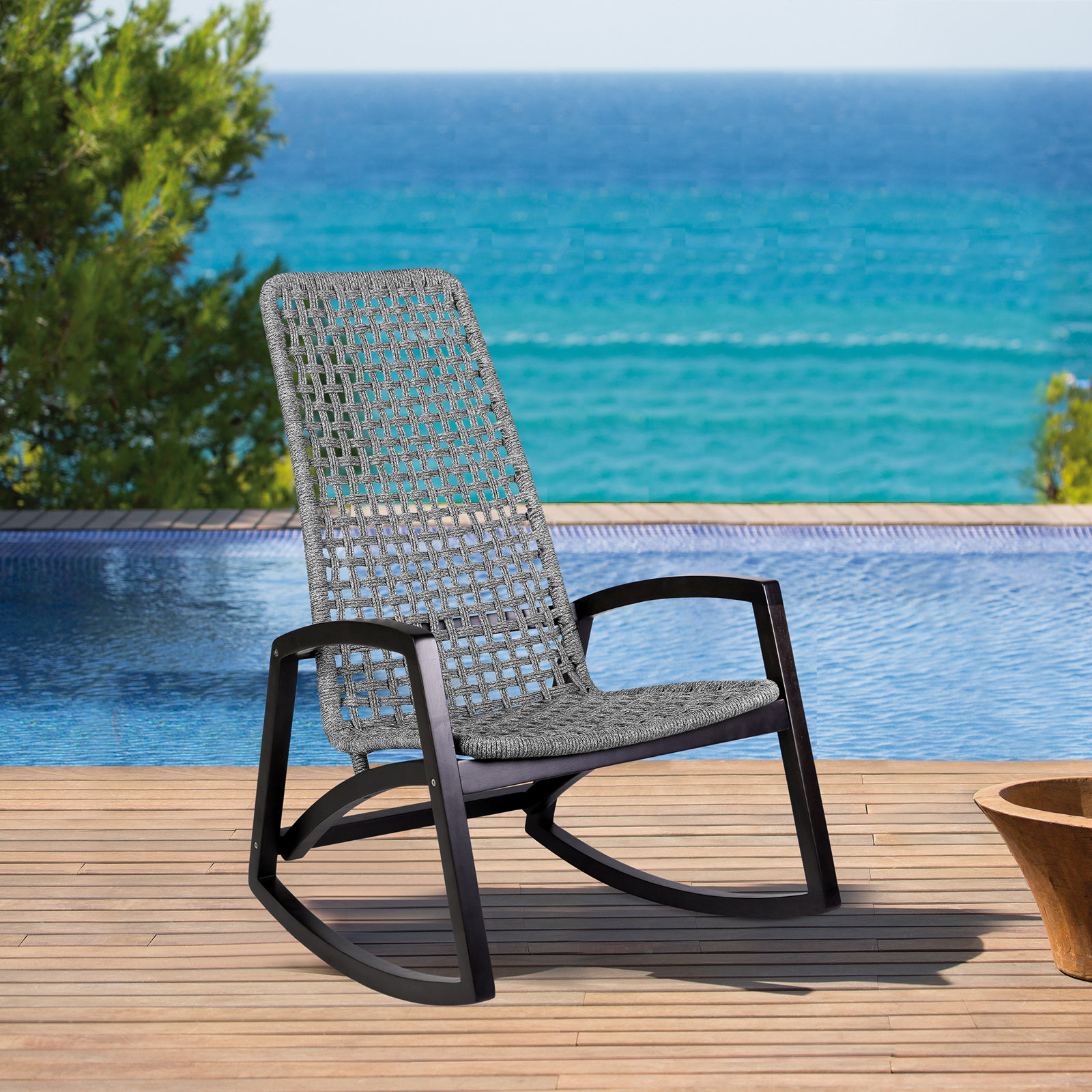Amare Outdoor Rocking Solid Wood Chair, Gray