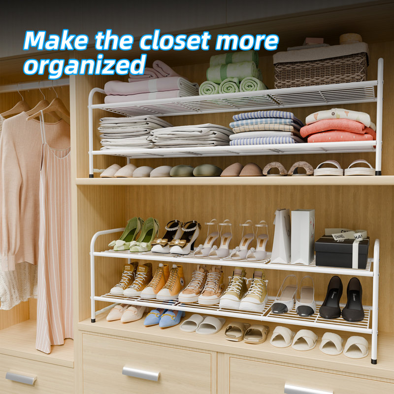 44'' Ultra Long 2-Tier Shoe Rack Organizer, 15 Pair Shoe Shelf, White