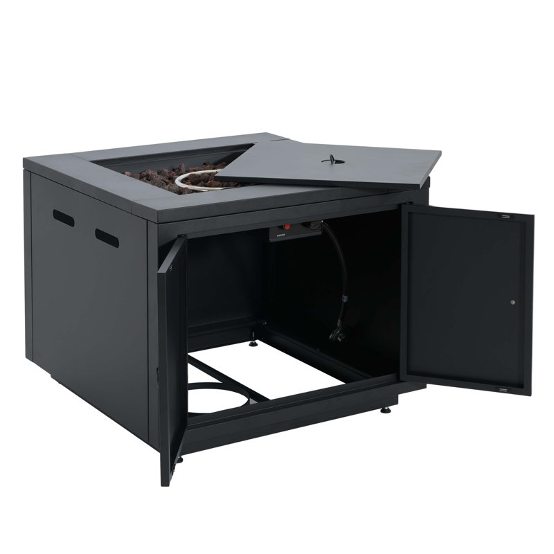 30Inch Square Steel Fire Pit Table, In Black,40000BTU