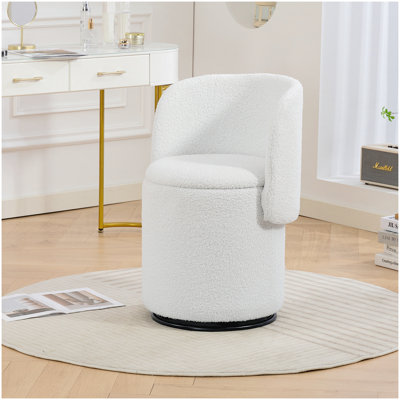 Stylish Upholstered Barrel Chair: 360° Swivel Vanity Stool for Bedroom & Dining Chair, Built-in Storage, Soft Padded Accent Seat, Multi-Functional for Dressing/Dining, Free Cat Bed Stool Included