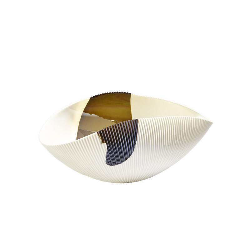 Bol plissé - Rayures bronze, H 7,5 po x l 16,5 po x P 9,75 po