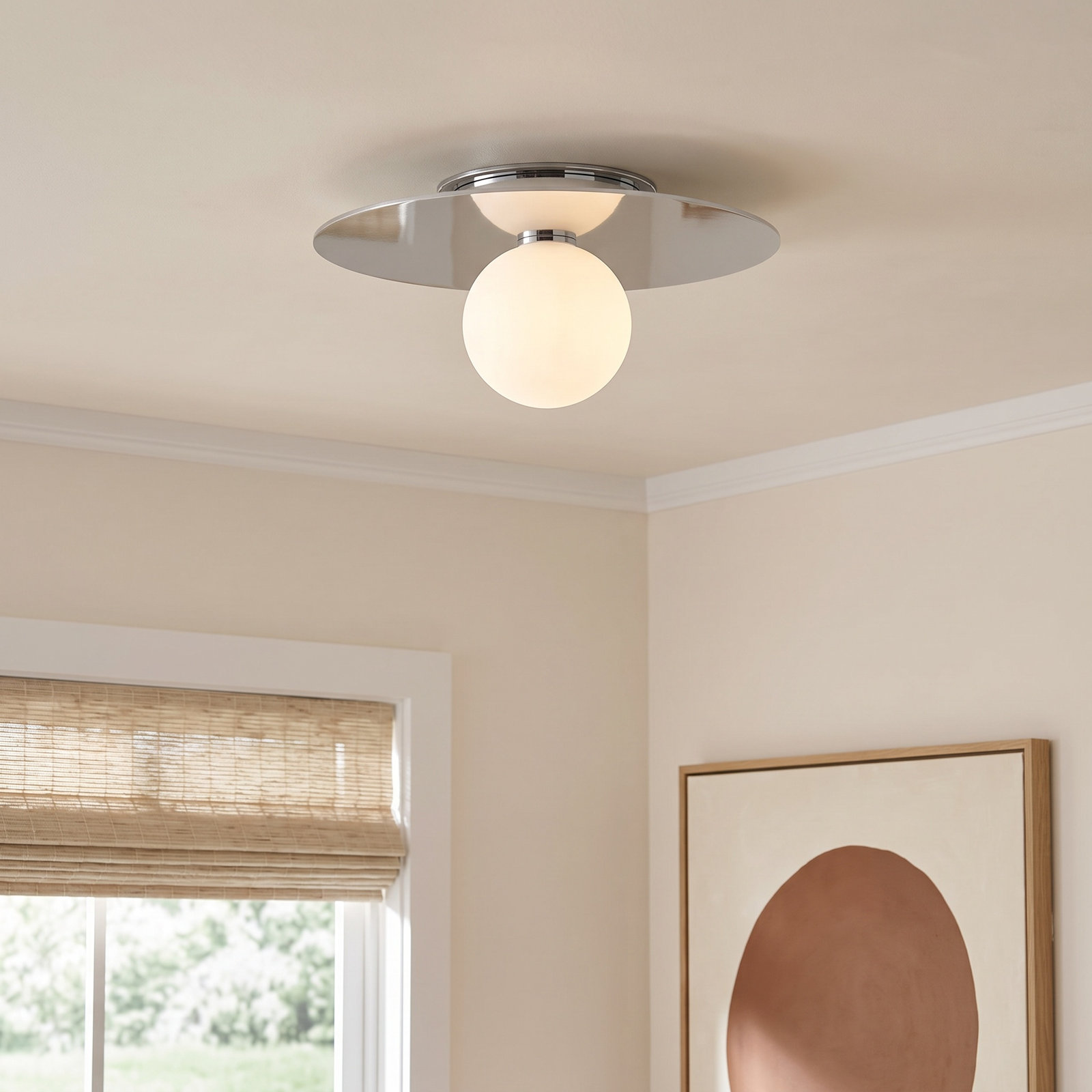 Single Light Glass Flush Mount, Polished Nickel