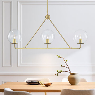 TriForm 3 - Light Modern Vintage Kitchen Island Globe Bubble Clear Glass Linear Pendant