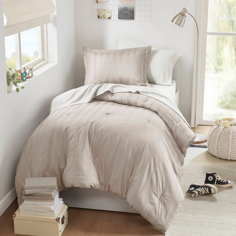 Ensemble d'édredon tissé à rayures, Neutre, Édredon simple + 4 pièces supplémentaires