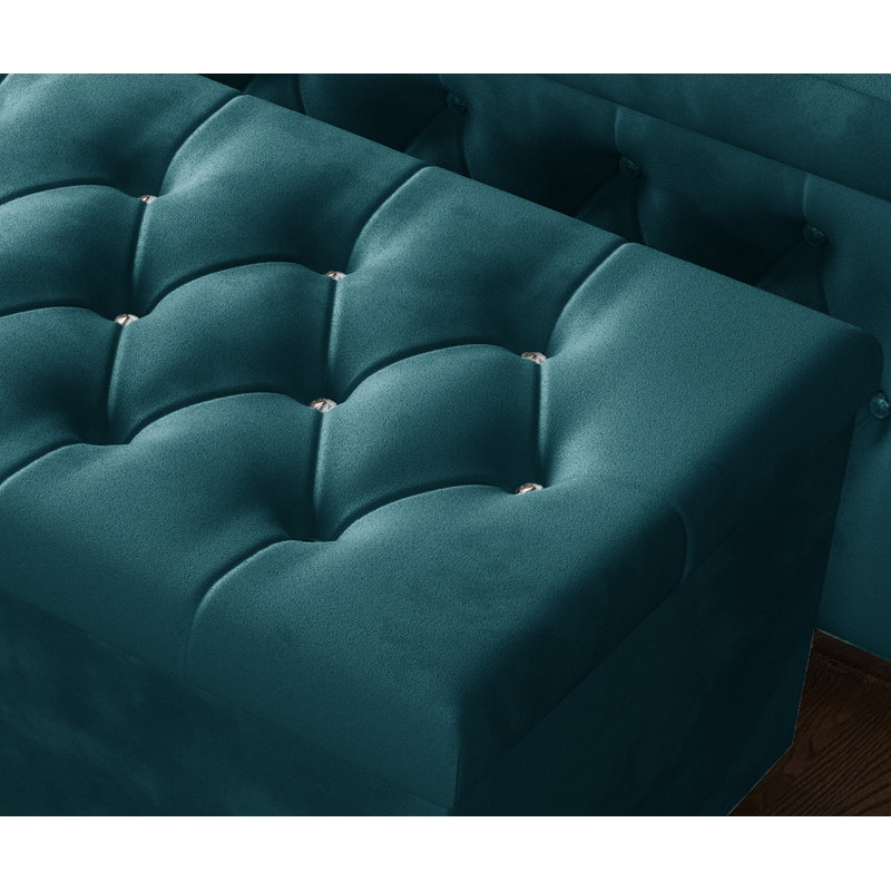 Akilia 102cm Wide Tufted Rectangle Storage Ottoman with Hydrolic Arm, Mallard
