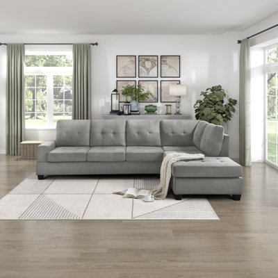 Mahni 111" Modern & Contemporary Microfiber Reversible Sectional Sofa with Versatile Reversible Configuration, Integrated Drop-Down Table with Cuphold by Ebern Designs