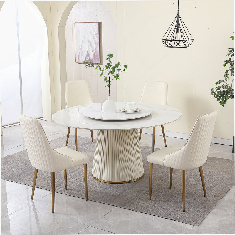 Ensemble de table de salle à manger 5 pièces, table de salle à manger avec base piédestal, 4 chaises