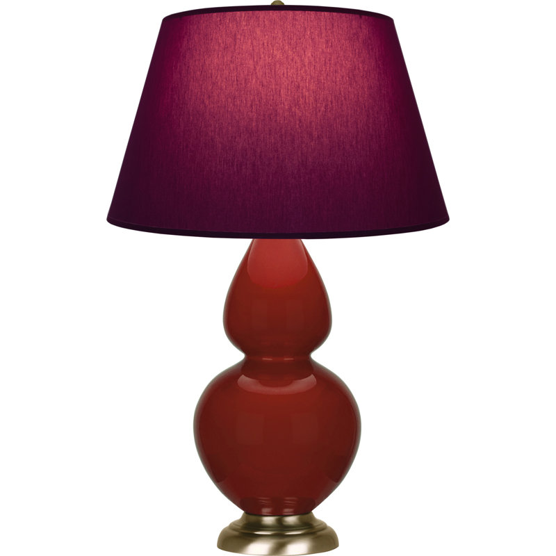 Lampe de table double gourde en céramique, Perle, Sang de bœuf glacé / argent antique, Laiton