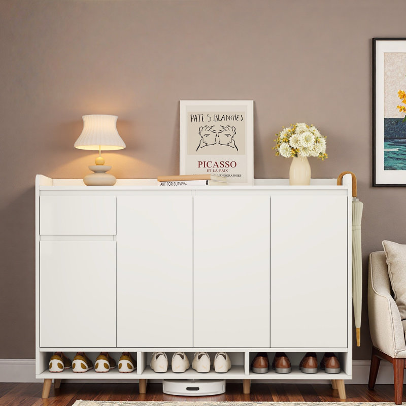 Shoe Storage Cabinet, Accent Cabinet, Storage Cabinet With 1 Drawer, White