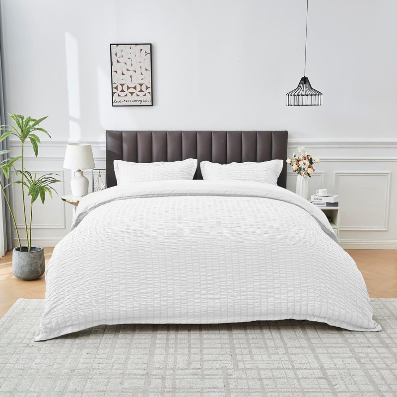 Polyester Duvet Cover Set, Double Duvet Cover + 2 Standard Pillowcases, WHITE
