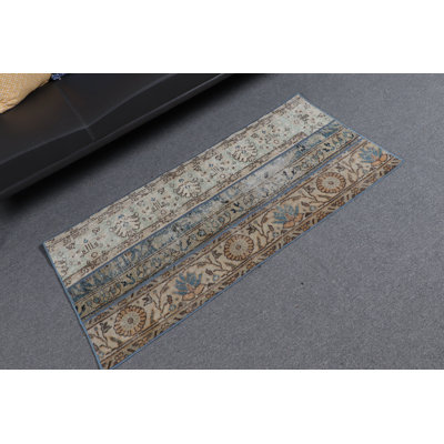 Tapis de porte turc rétro à motif floral bleu bohémien et beige pour un vestibule élégant parfait pour votre décor