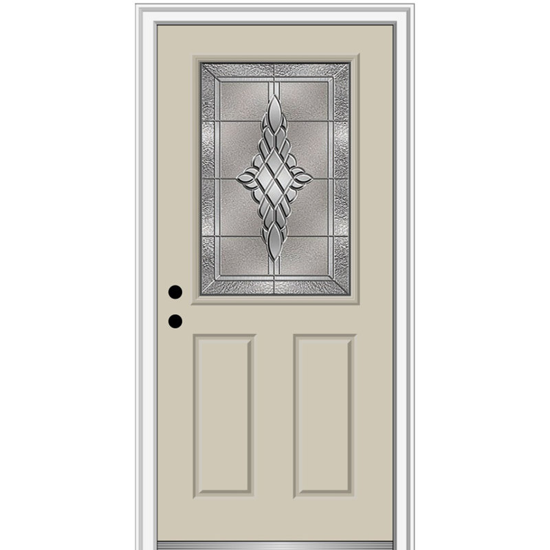 Porte d'entrée pré-montée en fibre de verre 1/2 panneau 2 panneaux Grace Grace, Ouverture à droite, Noir / blanc brillant