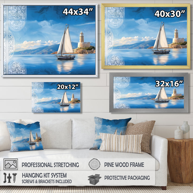 «Grèce Dream Sailboat Horizon», reproduction d'art sur voiliers, H 34 po x l 44 po, Noir