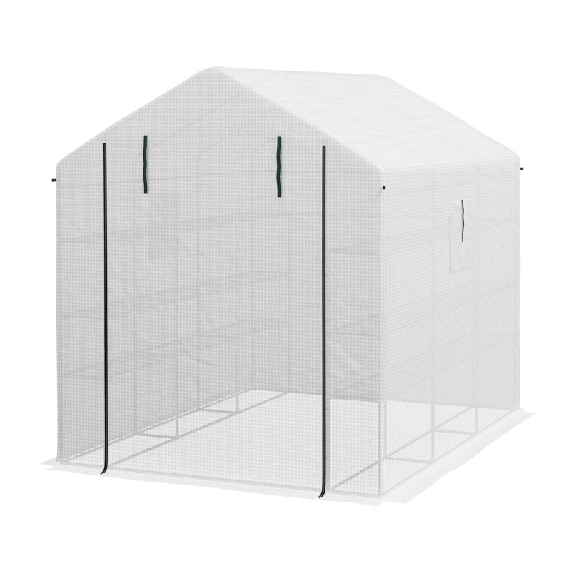 Outsunny 8' X 6' X 7' Walk-In Greenhouse With Mesh Door And Windows, 18 Shelf Green House With Trellis, Plant Labels, UV Protective For Growing Flowers, Herbs, Vegetables, Saplings, White
