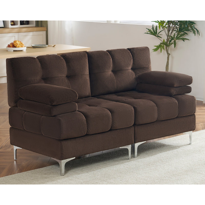 Modular Sectional Couch,124 Inch Sectional Sofa With Metal Legs, Modern U Shaped Sofa For Living Room(Chenille), Brown, 2