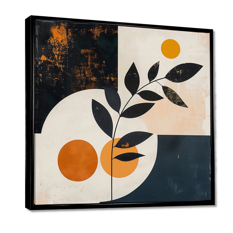 «Retro Leaves Botanical», impression d'art mural sur feuilles, Toile avec cadre flottant noir, H 16 po x l 16 po x P 1 po