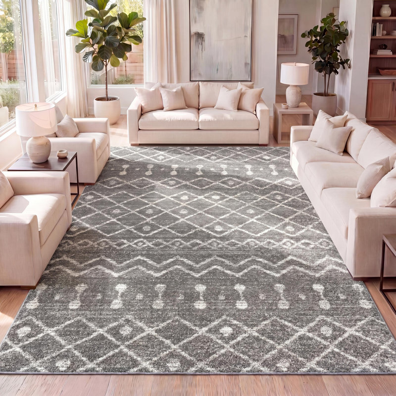 Bousquet Moroccan Beni Souk Gray/Cream Rug, Rectangle 3' x 5'