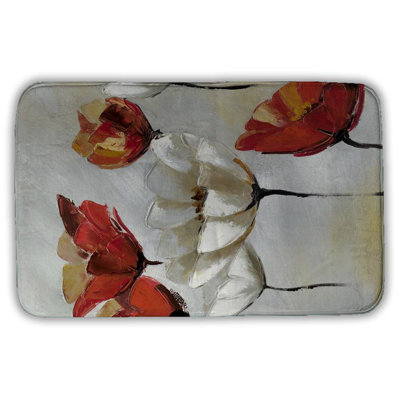 Abstract red and white flowers Bath Mat with Non-Slip Backing - Quick Dry Memory Foam Bathroom Rug - Absorbent - Modern Plush Spa-Style - Machine Washable