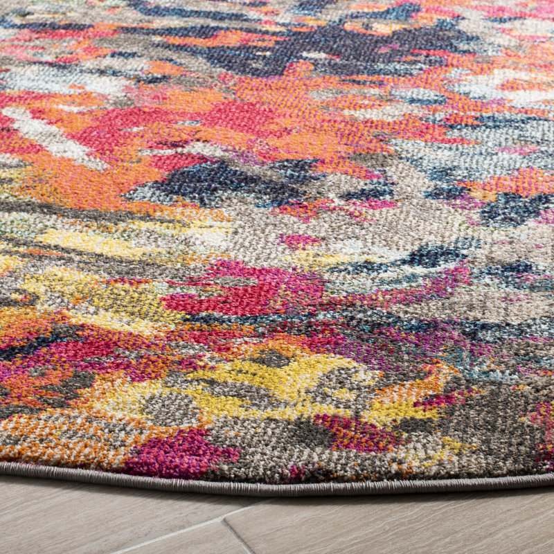 Hertzler Southwestern Blue/Orange Area Rug, Round 6'7"