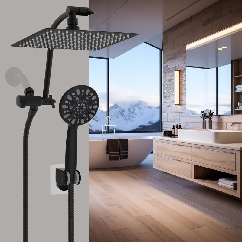 Matte Black 10" Rainfall Shower Head Combo with Handheld