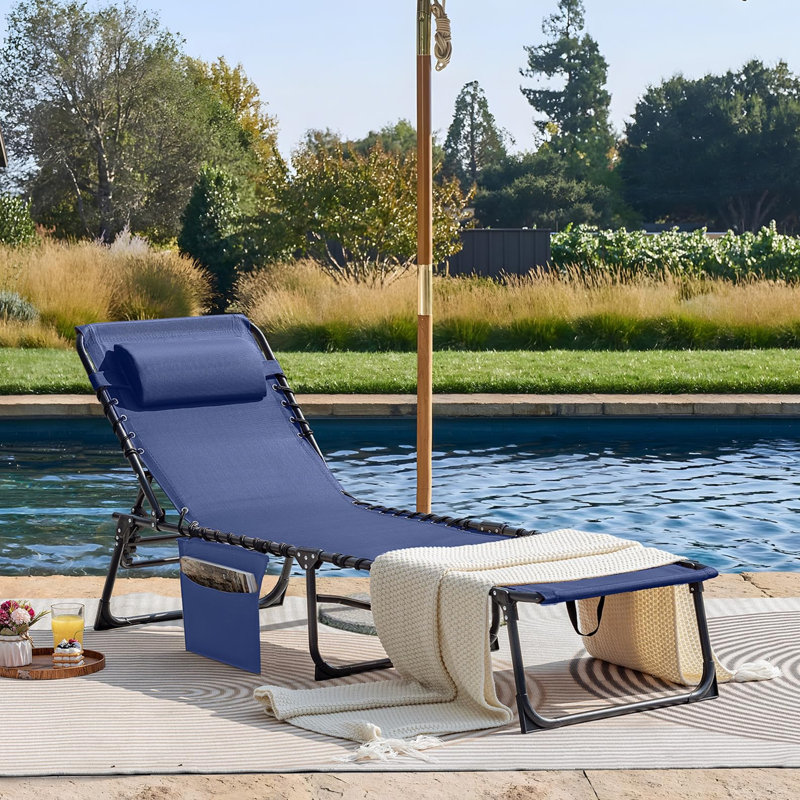 Chaise longue pliable réglable à 5 positions, Bleu