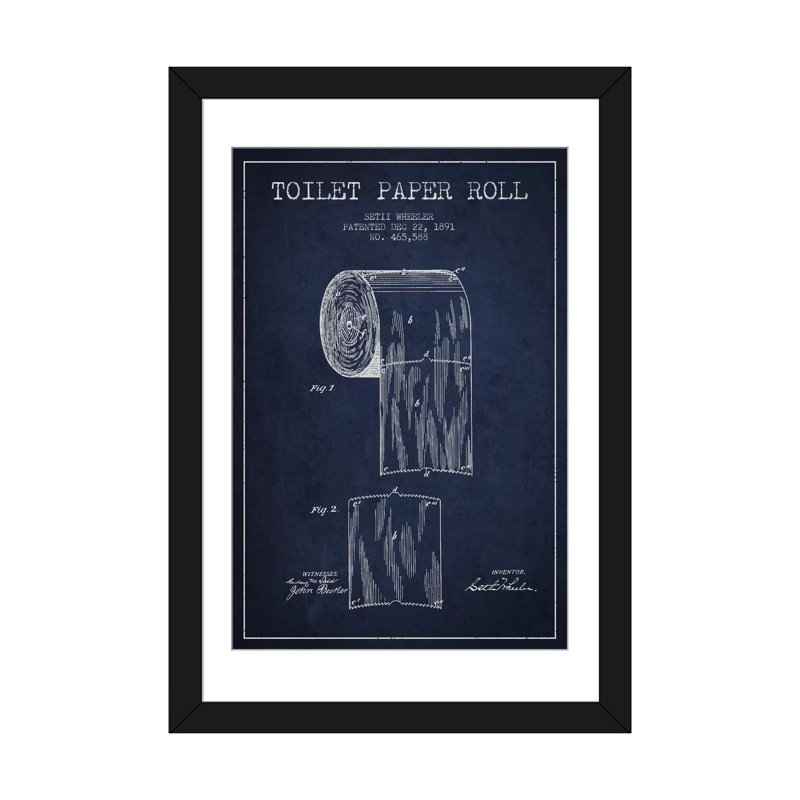 « Toilet Paper Navy Blue Patent Blueprint », impression sur toile tendue, H 32 po x l 24 po x P 1 po, Blanc