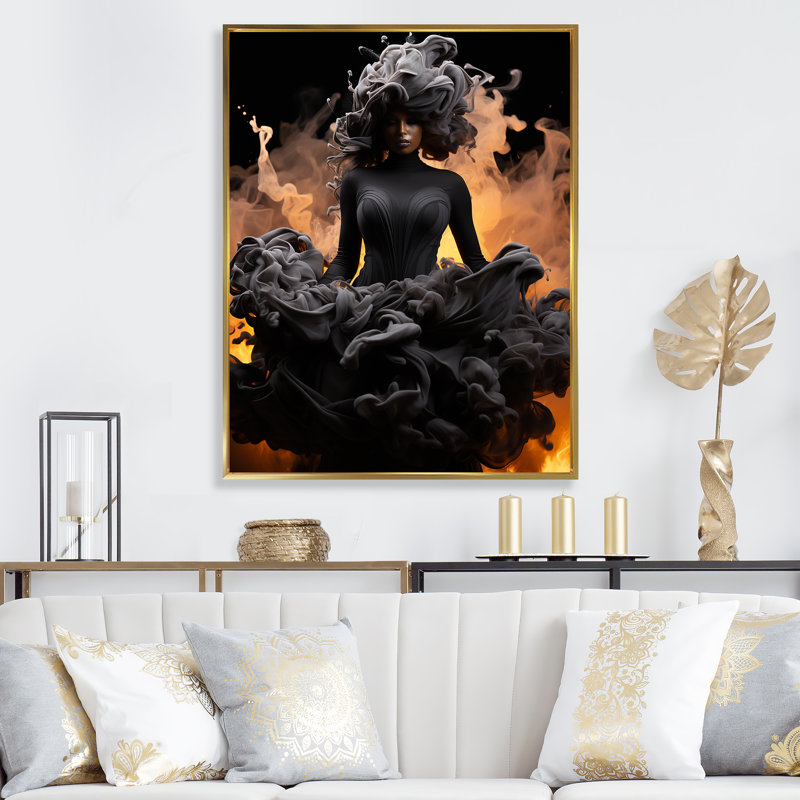 «Chic Noir Fashion Deep Grace - Dior», art mural, Encadrement doré, H 44 po x l 34 po