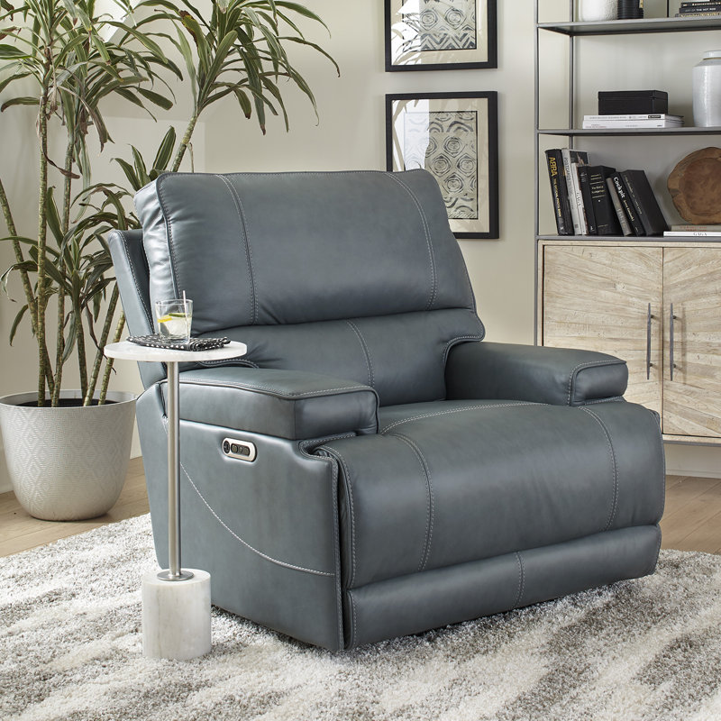 Adlan Upholstered Power Recliner, Slate Teal Pebbled Leather Match