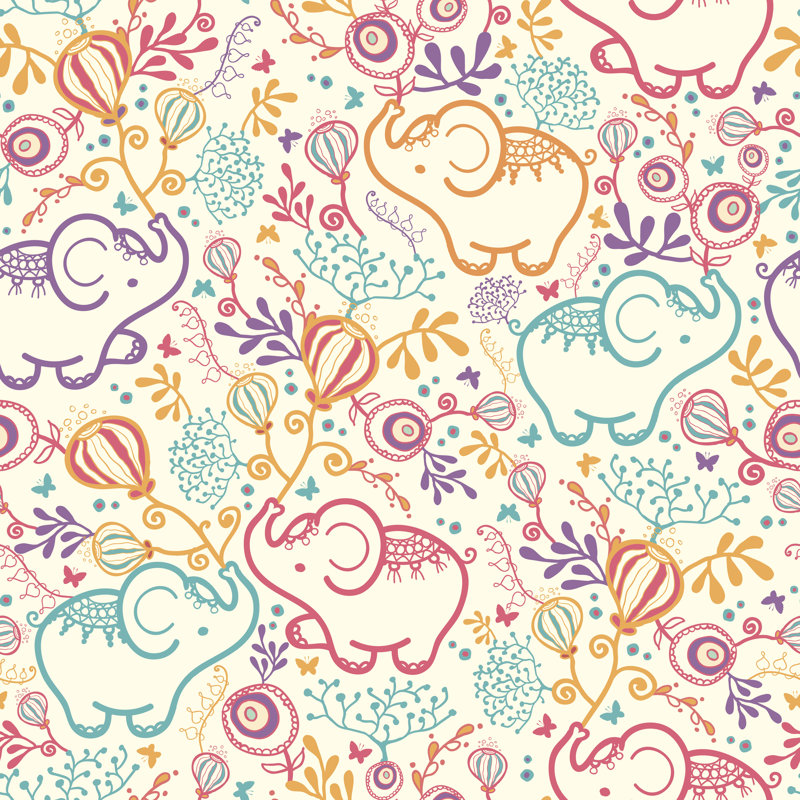 Elephants Among Flowers by Oksancia - Wrapped Canvas Print, 51cm H x 51cm W