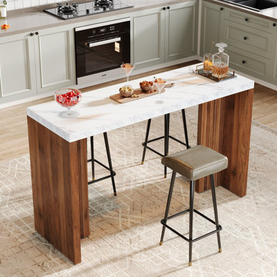 Table de salle à manger à hauteur de comptoir avec plateau en faux marbre