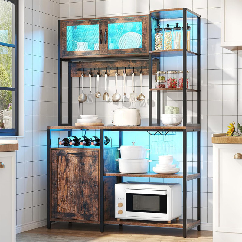 Étagère de boulanger de 42,5 po, armoire à café, support à micro-ondes de ferme avec support à vin, étagères de boulanger pour la cuisine avec rangement