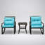 Ensemble de deux fauteuils à bascule d'extérieur en métal avec coussins et table basse pour la détente-232741625