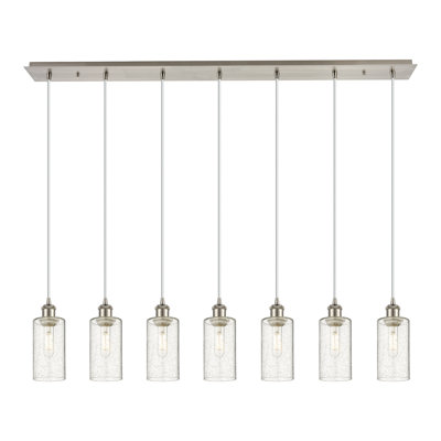 Caius - Luminaire suspendu linéaire suspendu à 7 lumières de 49 po - Finition noir mat - Abat-jour granuleux