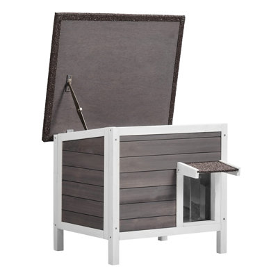 Insulated Outdoor Cat House with Waterproof Roof & PVC Door Flap - All-Weather Wooden Feral Cat Shelter