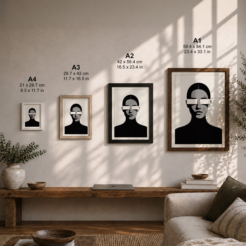 Masked Contemplation Minimalist - Print, Black, A3 - 42.0 x 29.7 cm